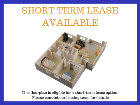 Floor plan for 2 beds, 2 baths, 1000 sqft